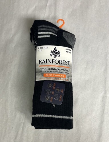 Neu Rainforest Socken 3 Paar Paket Herren schwarz Wollmischung Crew Socken Outdoor