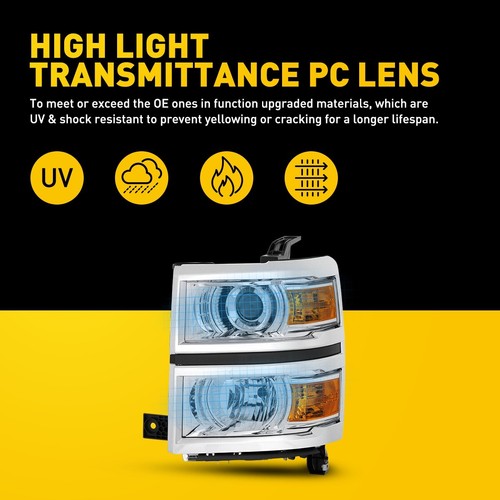 For 2014-2015 Chevy Silverado 1500 14 15 Chrome Clear Head Lights Projector Lamp - Foto 4 di 13