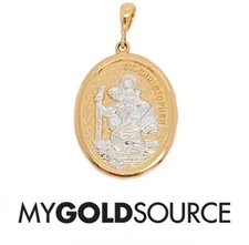 14k Gold Fancy Saint Christopher Two-Tone Gold Medal Pendant Saint of Travelers