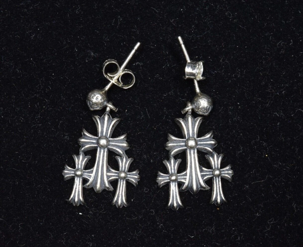CHROME HEARTS Orecchino Piercing Ciondolo Croce Argento Sterling Cromato 925