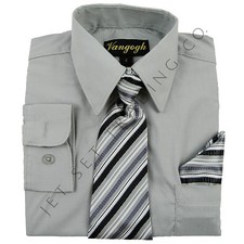 Boys Silver Dress Shirt V2000 with Matching Tie  Hankie Long Sleeves 4 to 20