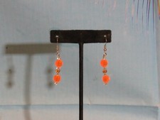 Silver Hook Earrings with Orange, Clear, and a Gold Bead