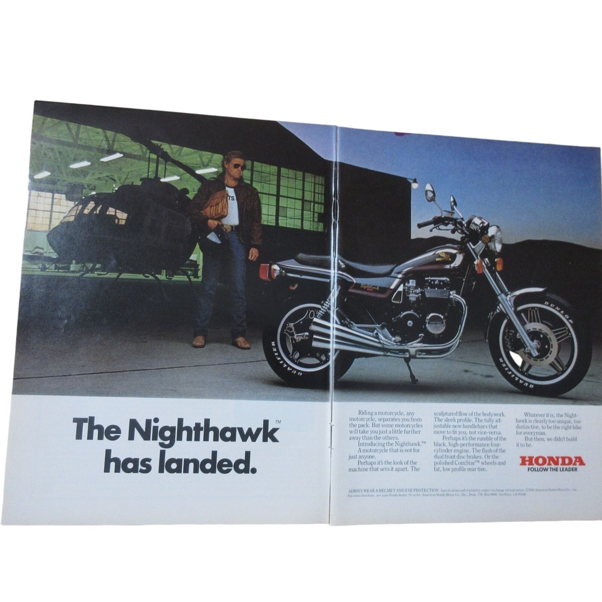 1982 Honda Nighthawk Motorcycle Double Page Vintage Print Ad