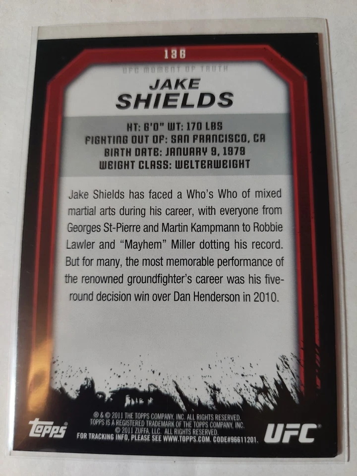 Jake Shields #136 2011 Topps UFC Moment of Truth Gold Parallel - Image 2 of 2