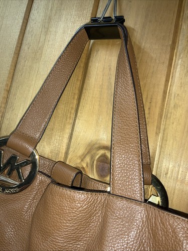 Michael Kors Fulton Purse Carmel Brown Pebbled Leather Shoulder Bag Tote Shopper - Picture 3 of 17