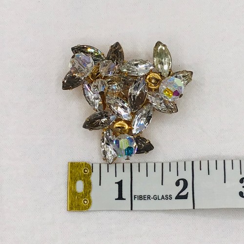 VTG Brooch Pin AB Rhinestones Clear Faceted Glass Triangle Shape Pin Beads - Picture 7 of 8