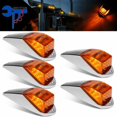 5pcs Amber Chrome Cab Marker Lights for Peterbilt Kenworth Freightliner 17 LEDs