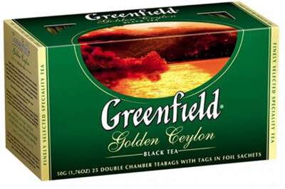 GREENFIELD GOLDEN CEYLON BLACK 25 TEA BAGS RF NO GMO Made in Russia
