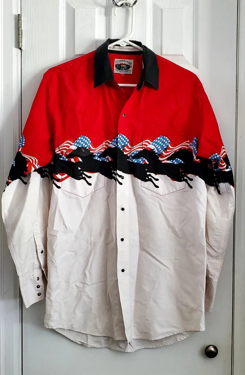 VTG Men s Cumberland Outfitters American Flag Horses Snap Western