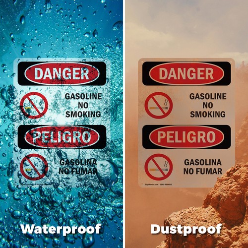 (2 Pack) Gasoline No Smoking Bilingual OSHA Danger Sign Decal Metal Plastic - 第 6/23 張圖片