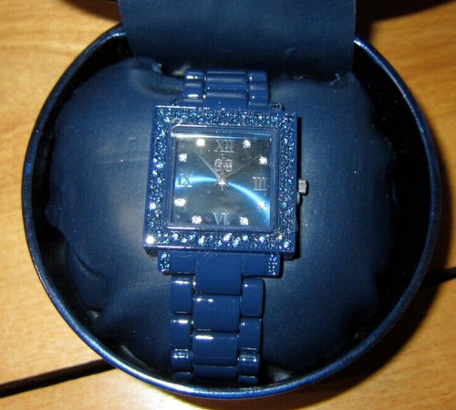 Curations Women's Square Watch Quartz Shiny Blue Rhinestones CUR104 NEW