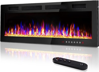72''Electric Fireplace insert Recessed&Wall-Mounted Heater Room Decor Ultra-Thin
