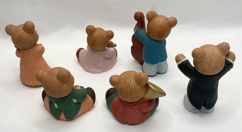 Homco Music Band Bears #1422 Set of 6 Porcelain Figurines Flute Drums Tuba Cello - Picture 3 of 9