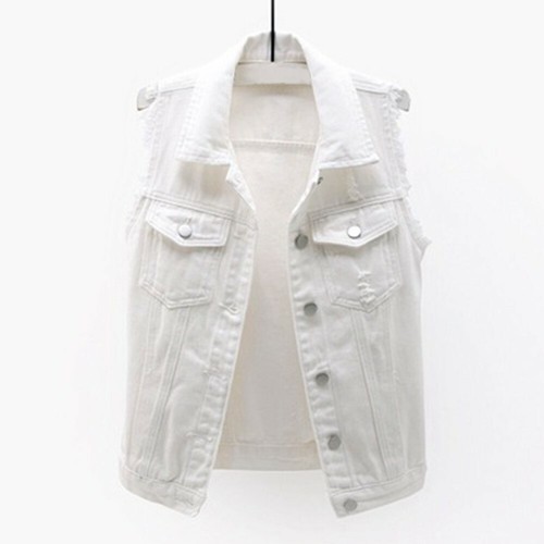 Ladies Ripped Denim Waistcoat Gilet Jeans Vest Jacket Top Biker Punk Colorful - Picture 13 of 18
