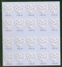 SFSTAMPS US Sc 4151 Wedding Hearts Love 41c Booklet Pane of 20 Stamps MNH 2007