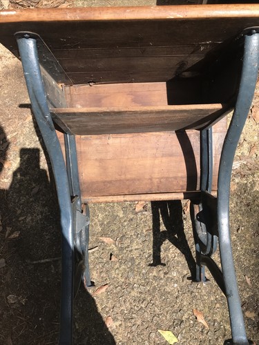 Vintage Antique A.H. Andrews Co Chicago Wrought Iron Wood School Desk - Picture 7 of 10