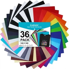 HTV Heat Transfer Vinyl Sheets 36 Pack 12" x 10" Iron on for Cricut Premium 