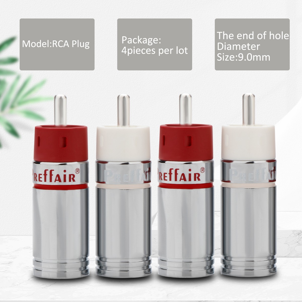 Preffair 4Piece Aluminum Alloy Silver-Plated RCA Plug Audio Signal 