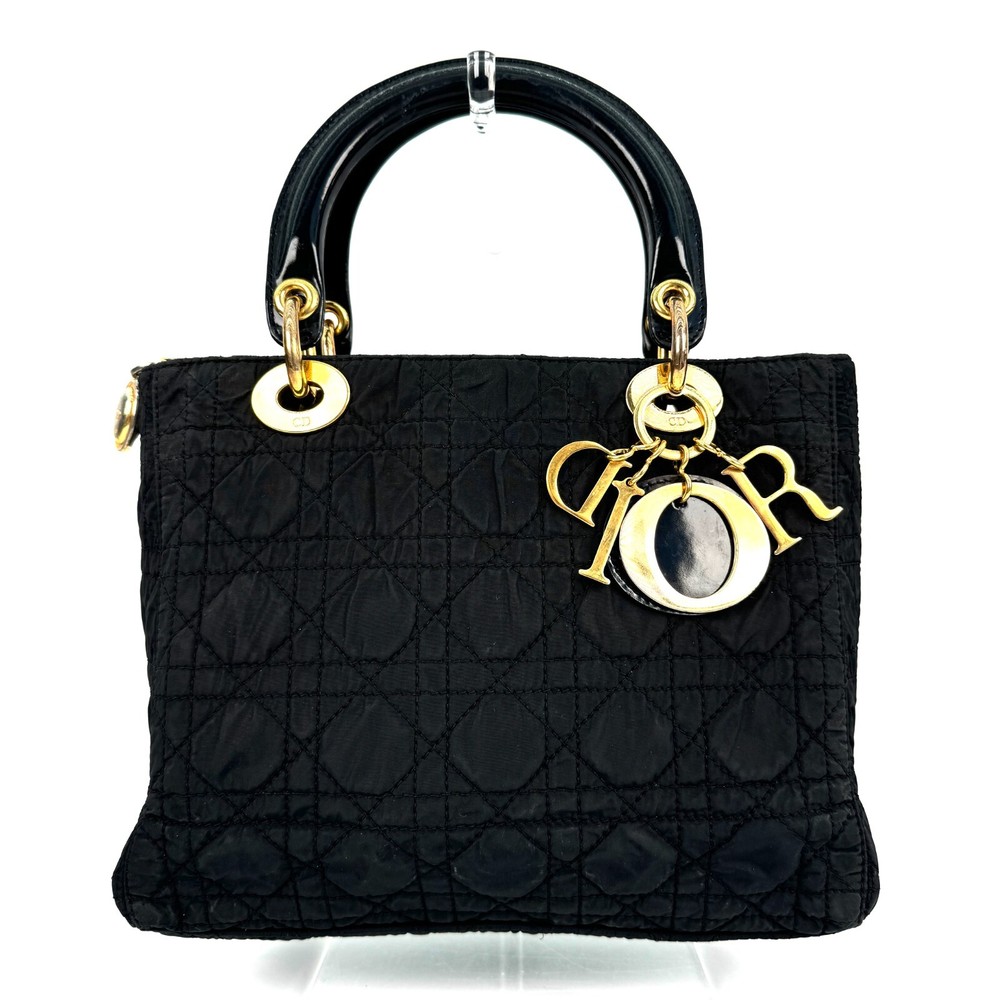 Christian Dior canage handbag tote bag nylon leather black authentic #252