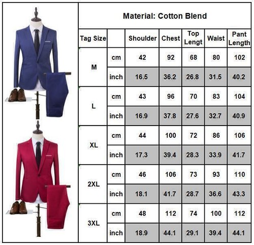 Mens Business Suit Two Piece Coats Pants Trousers Formal Wedding Party Outfit AU - Picture 2 of 19