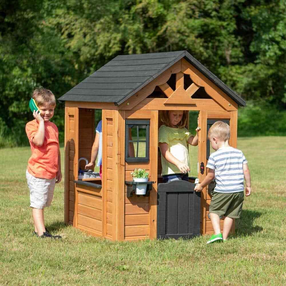 Indoor Outdoor All Cedar Wooden Kids Playhouse with Play Sin