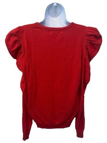 Michael Kors Top Womens Small Red Puff Sleeve Knit Sweater Ruched Long Sleeve - Picture 6 of 11