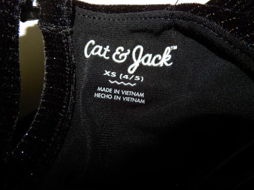 Cat & Jack Girls Size XS(4/5) Black Velvet Sparkle Dress - Picture 5 of 5