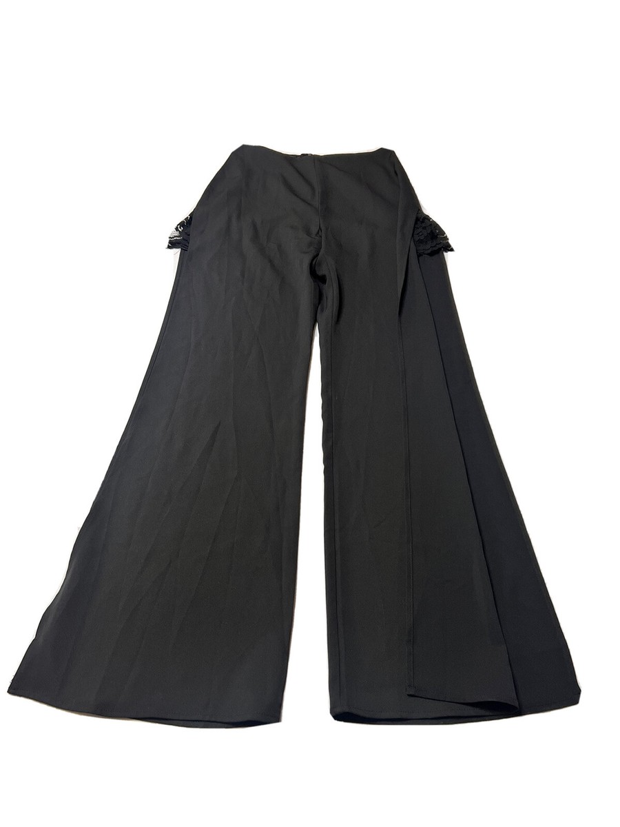 Lush Black Wide Leg Pants Open Side With Lace Undershorts