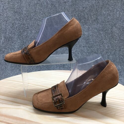 CATO Heels Womens 9 M Casual Comfort Slip On Loafer Pumps Brown Fabric Kitten - Picture 2 of 17