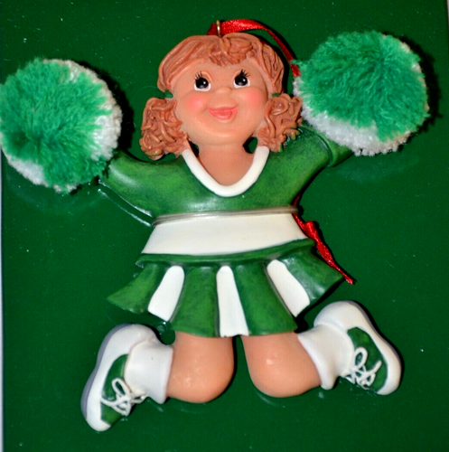 Pompones Cheerleader verde blanco Kurt Adler adorno de Navidad deportes nuevo en caja rubio - Imagen 1 de 10