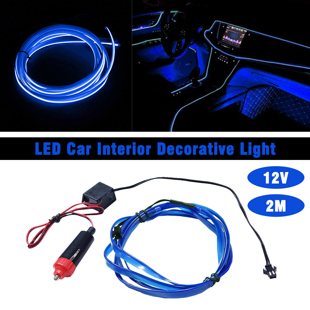 2M Blue LED Car Interior Decor Atmosphere Wire Light Strip Lamp Accessories New