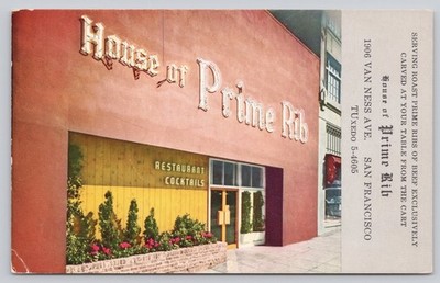 House of Prime Rib San Francisco Vintage Postcard 1906 Van Ness Ave Chrome