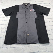 Amsoil Dickies MENS SIZE L Mechanic Heavy Duty Button Up Shirt Black Gray