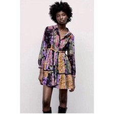 Zara Patch Floral Long Sleeve Button Up Dress size XS