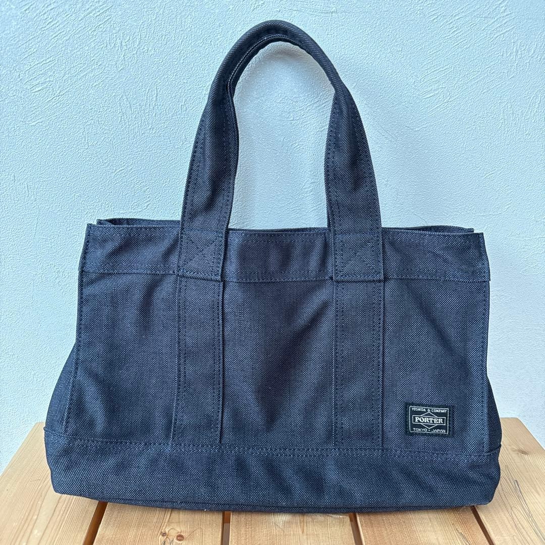 Yoshida Kaban Porter Smokey Canvas Tote Bag Gray Cotton Mid-Size Authentic