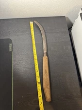 Vintage WWII Era Handmade Sickle Pruning Folding Knife Wooden Handle Marked PED