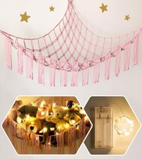 Stuffed Animal Hammock Corner Net with LED Light - Toy Storage Holder - Pink