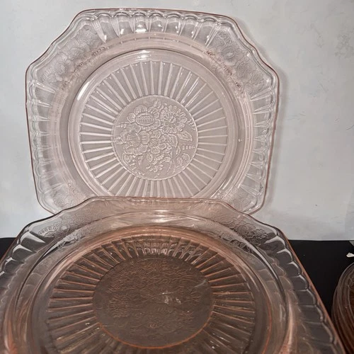 Anchor Hocking depression Glass Pink Mayfair Open Rose Lucheon Plate Set Of 4