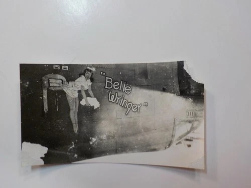 WW2 Photo Military Aircraft Nose Cone Art Girl Belle Wringer Photograph VTG WWII