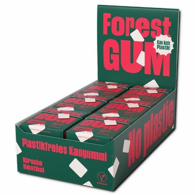 (69,36 /1kg) Forest Gum Kirsche Menthol, plastikfreies Kaugummi, 18 Packungen