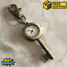 Key Shape Pocket Watch Bronze Vintage Look Quartz Analog Watch Keychain Gift