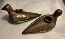 Vintage Tlaquepaque Mexican Copper & Abalone Paloma Dove Bird Candleholders Pair