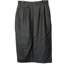 Liz Claiborne Pleated Midi Modest Vintage Gray Wool Skirt Pockets Old Money 14
