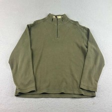 LL Bean Sweater Mens Medium Green Cotton 1/4 Zip Mock Neck Pullover