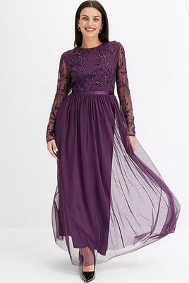 FREEMANS Kleid Pailletten Glitzer in Lila UK 16 (fmn78-9)