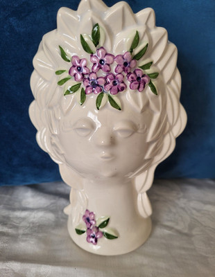 Rosa Ljung ceramic head vase #632 Helsingborg Sweden purple flowers vintage