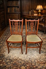 Set of Edwardian antique Hepplewhite revival mahogany leather seat dining chairs