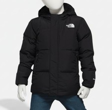 The North Face Unisex Kids Black Down Hooded Fleece Puffer Jacket Coat Size- 7