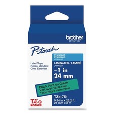 Brother P-Touch TZE751CS TZe Laminated Removable Label Tape - Black on Green New