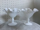 Pair of Fenton Nut Dish/ Footed Compote  White Hobnail (produced in 1962-1977)